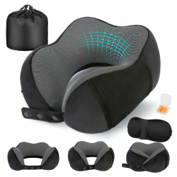 Cirorld Nackenkissen Flugzeug, Nackenhörnchen Erwachsene, Reisekissen Memory Foam, Verstellbares Kompaktes Nackenkissen Reise, Ergonomisches Weich Atmungsaktiv mit Ohrstöpseln, Augenmaske,Tragetasche Schwarz Angebot bei HelloDeals