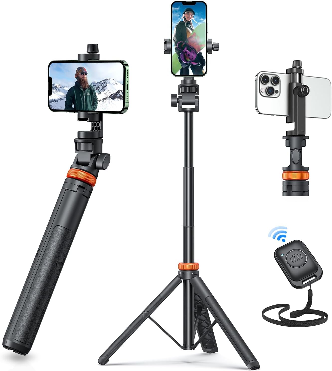 Handy Stativ, Stativ für Smartphone und Selfie Stick mit Fernbedienung, 158CM Hochrobust Strukturkomponenten und Ausziehsegment, Ausziehbar Drehbar Handyhalter, Stative für iPhone/Android Angebot bei HelloDeals