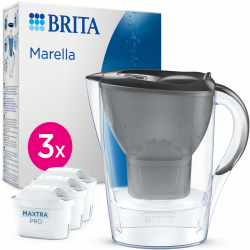 BRITA Wasserfilter Kanne Marella graphit (2,4l) inkl. 3x MAXTRA PRO Pure Performance Kartusche – Kühlschrankgeeignete Filterkanne mit BRITA Memo, Klapp-Deckel, filtert Verunreinigungen Angebot bei HelloDeals