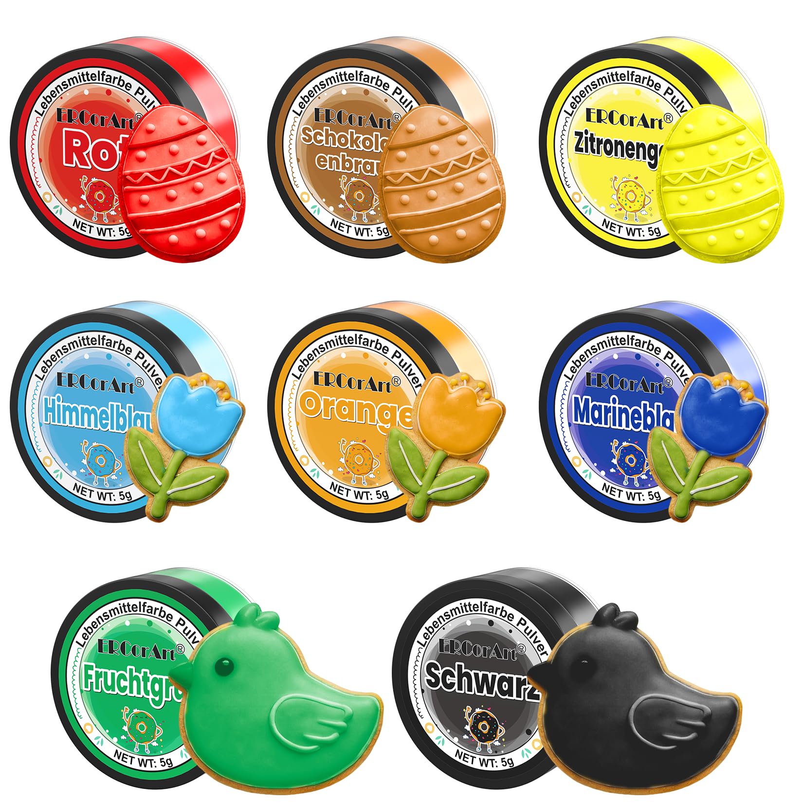 Lebensmittelfarbe Pulver - ERCorArt 8 Farben Lebensmittelfarben, Hochkonzentrierte Farben, Geschmacklos, Essbare Puderfarbe für Torten, Fondant, Backen, Macarons, Kekse, Buttercreme - 5 g (Jede) Pulver 1 g (8er Pack) Angebot bei HelloDeals