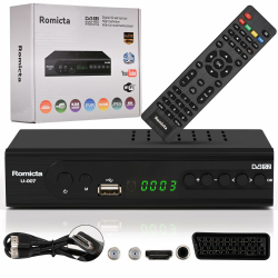 Romicta HD Receiver für Satelliten, Sat Receiver mit HDMI, DVB-S/S2, PVR, EPG, SCART, USB Mediaplayer, HDTV, YouTube, Wetter, Schwarz - HDTV Satelliten Receiver Angebot bei HelloDeals