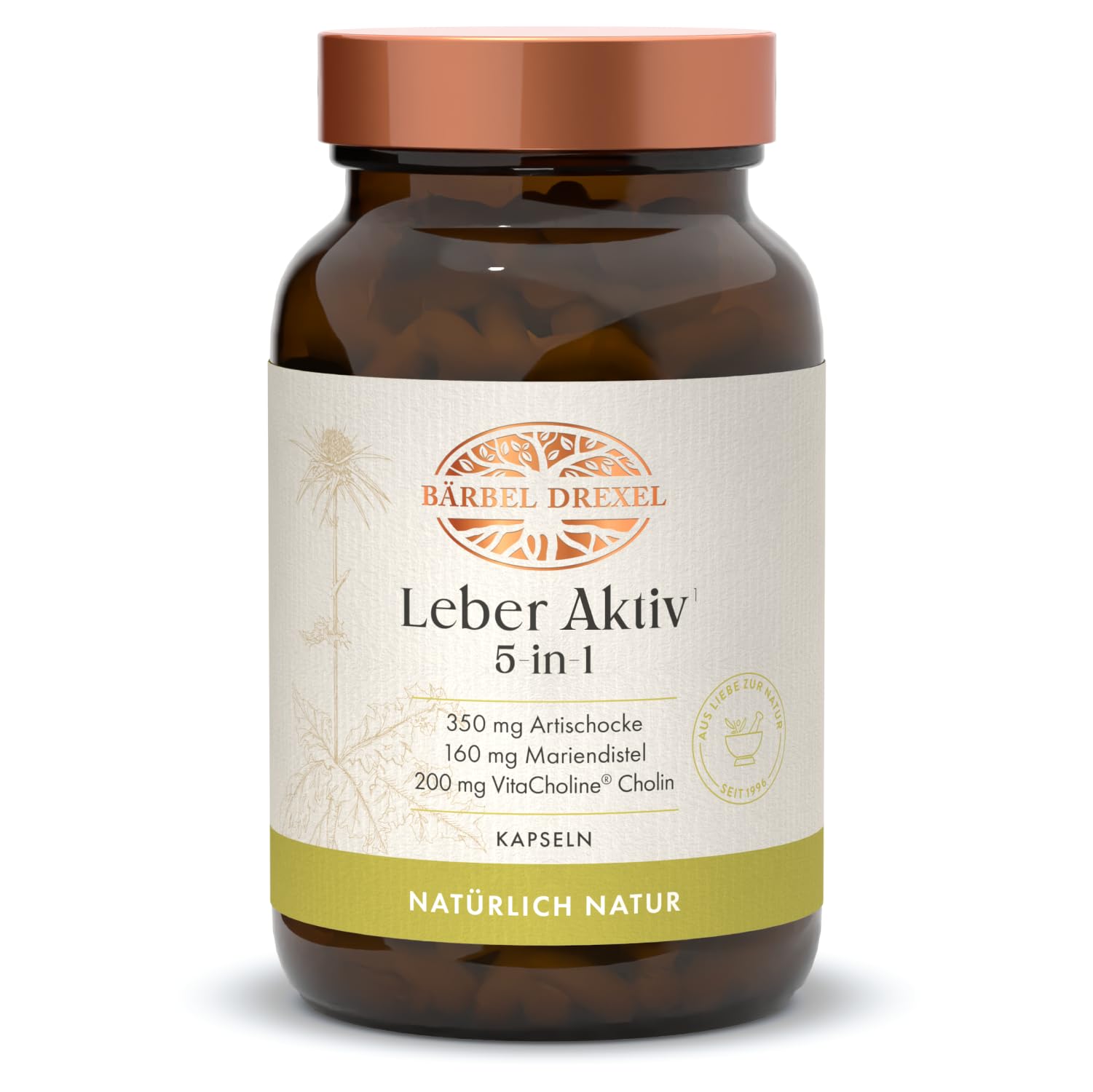 BÄRBEL DREXEL Leber Aktiv 5-in-1 Kapseln mit Cholin, Mariendistel, Löwenzahn, Artischocke, Piperin, Zink, Vitamin E, Selen (60 Stk) Leber Kapseln Naturheilkunde Bitterstoffe Angebot bei HelloDeals