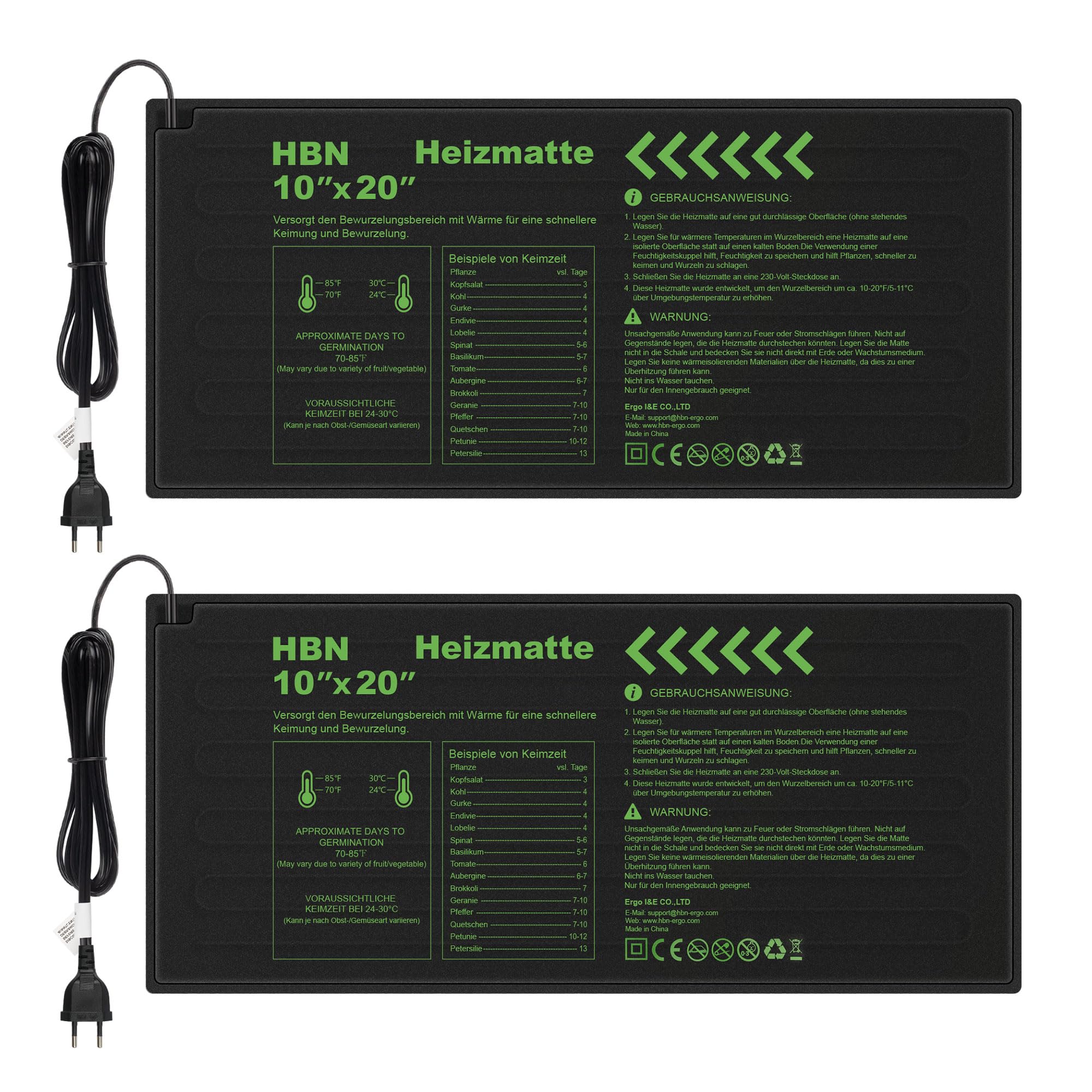 HBN Heizmatte 2er Set Wärmematte Wärmeplatte für Sämling und Samen, 17.5W, Zimmergewächshaus Anzuchtplatte Heizkissen für Gemüse, Blumen, Kräuter, Terrarien, 50 x 25.7cm Angebot bei HelloDeals