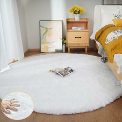 ORINOVA Teppich Wohnzimmer Rund 180 cm Flauschig Weiß Fellteppich Kunstfell Teppich Schlafzimmer Kinderzimmer Kuschlig Groß Gegend Waschbar 180 cm (Rund) Weiß Angebot bei HelloDeals