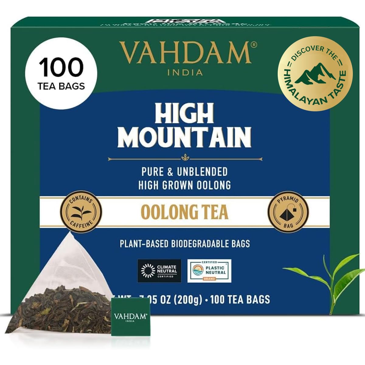 VAHDAM, Himalaya Oolong Teebeutel (100 Teebeutel) 100% Reiner Oolong Tee Loser Blatt in Pyramidenteebeuteln | Braü Heiß, Eis/Kombucha Tee High Mountain Oolong Tea 100 Stück (1er Pack) Angebot bei HelloDeals