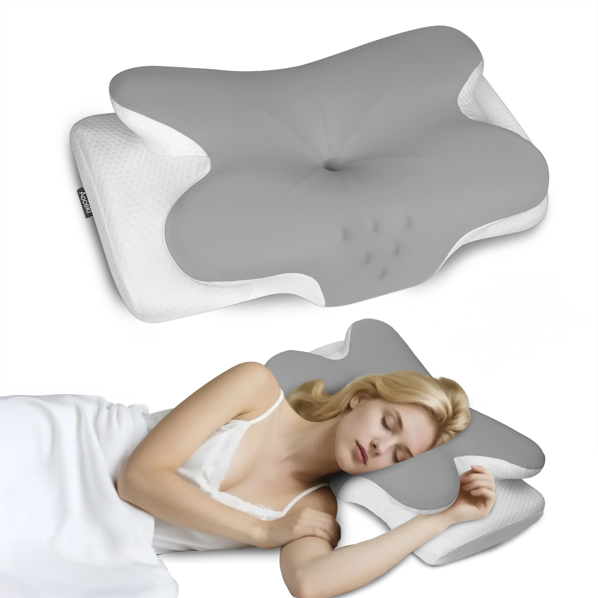 Memory Foam Orthopädisches Kissen für Alle Schläfer,Nackenstützkissen, Ergonomisches Kopfkissen für Seitenschläfer,Optimaler Komfort bei Nacken- und Schulterschmerzen (Hellgrau) Angebot bei HelloDeals