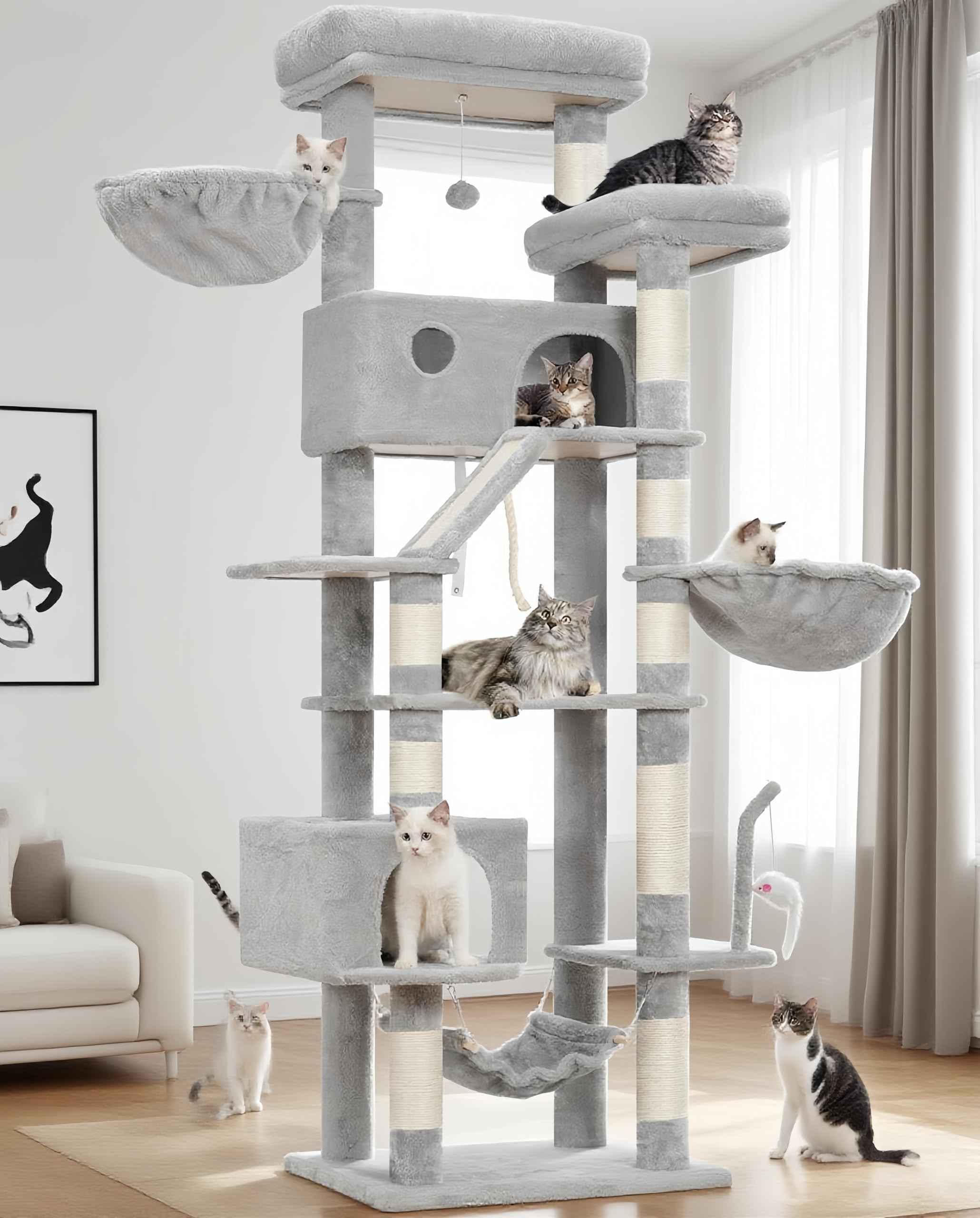 Gitelsnour Kratzbaum groß, katzenbaum große Katzen stabil für Innenbereich, 200 cm katzenkratzbaum mit geräumiger Plattformen, Katzenhöhlen, Hängematte, Sisalsäulen, Hellgrau GCT031W 200cm Hellgrau Angebot bei HelloDeals