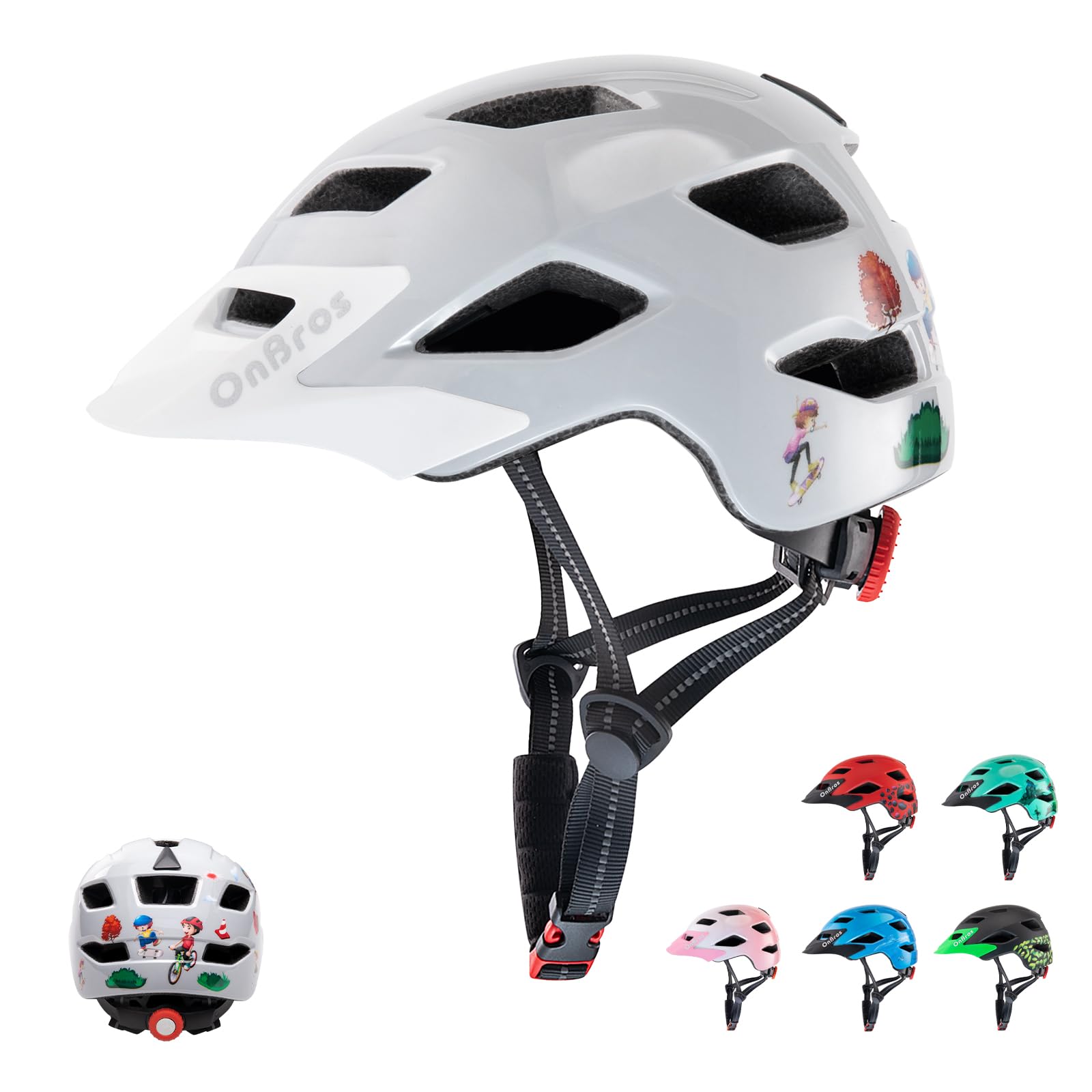 OnBros Fahrradhelm Kinder, Mädchen und Jungen Helm Kinder für 5-13 Jahre Kinderfahrradhelm mit Visier Fahrrad Helm Kind 50-57CM für Skateboarding Scootering und Radfahren Gray and White Bicycle-Gray and White Bicycle Small: 48-51cm Angebot bei HelloDeals