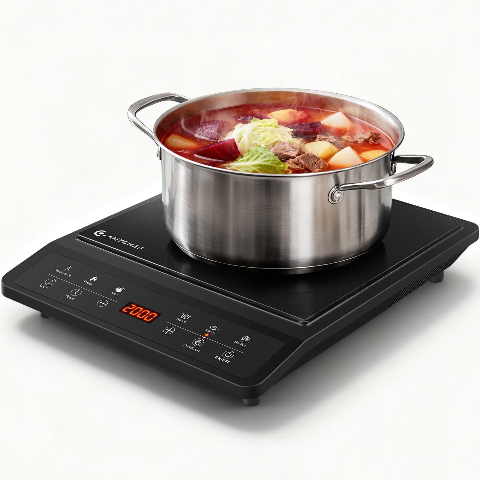 AMZCHEF Induktionskochfeld 1 Platte, Tragbares Induktionskochplatte, 20 Temperatureinstellungen und Leistungsstufen, Schlankes Design mit Schwarzer Keramikplatte, Sensorsteuerung, 3H Timer. Induktionskochfeld 1 Platte Black Angebot bei HelloDeals