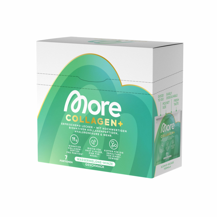 MORE Collagen+ Box, 7 x15 g, Watermelon Mint, mit Kollagenhydrolysat, Hyaluronsäure, Vitaminen, Mineralstoffen und Glycin, made in Germany Watermelon Mint 7 x 15 g (1er Pack) Angebot bei HelloDeals