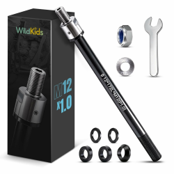 WildKids Steckachse für Fahrradanhänger M12 160-172 mm Steckachse, Einstellbare Schaftlänge, Steckachse kompatibel für Thule,Qeridoo,Croozer Fahrradanhängerkupplungen - Mit Anti-Rutsch-Muttern M12 x 1.0 (160-172 mm) Angebot bei HelloDeals