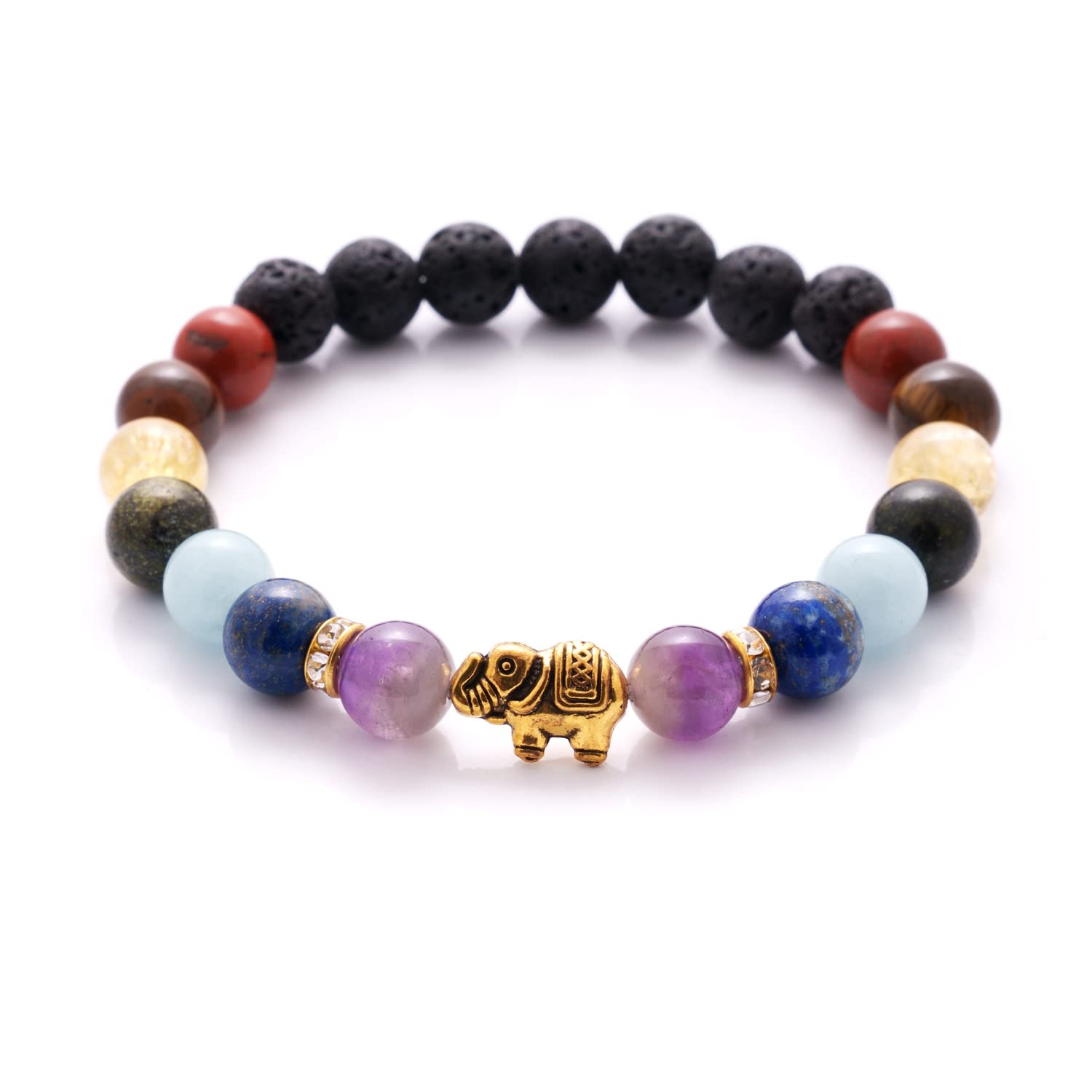 7 Chakren Armband - Naturstein geprüft in Deutschland, mit echten Naturstein und Lavastein Perlen - 7 Chakra Armband mit Echtheitszertifikat, für Damen und Herren Elefant M-L Angebot bei HelloDeals