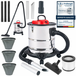 LEHMANN Haddo Industriestaubsauger 2000W | Aschesauger für Kamin mit Doppelfilteranlage | Kaminsauger Ascheschlucker | Nass Trockensauger mit 20 Liter Edelstahltank, Silber Angebot bei HelloDeals