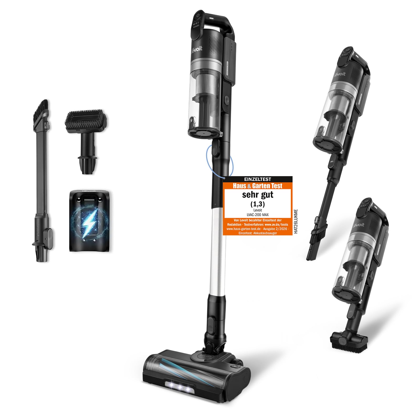 Levoit - Akku Staubsauger - Laufzeit für 100㎡ - Staubsauger Kabellos - Vacuum Cleaner - 99,99 Prozent HEPA-Filter - Selbststehend - Anti Tangle - Für Tierhaare/Teppich/Hartböden/Auto - LVAC-200 MAX Grau Laufzeit für 100 m² Angebot bei HelloDeals