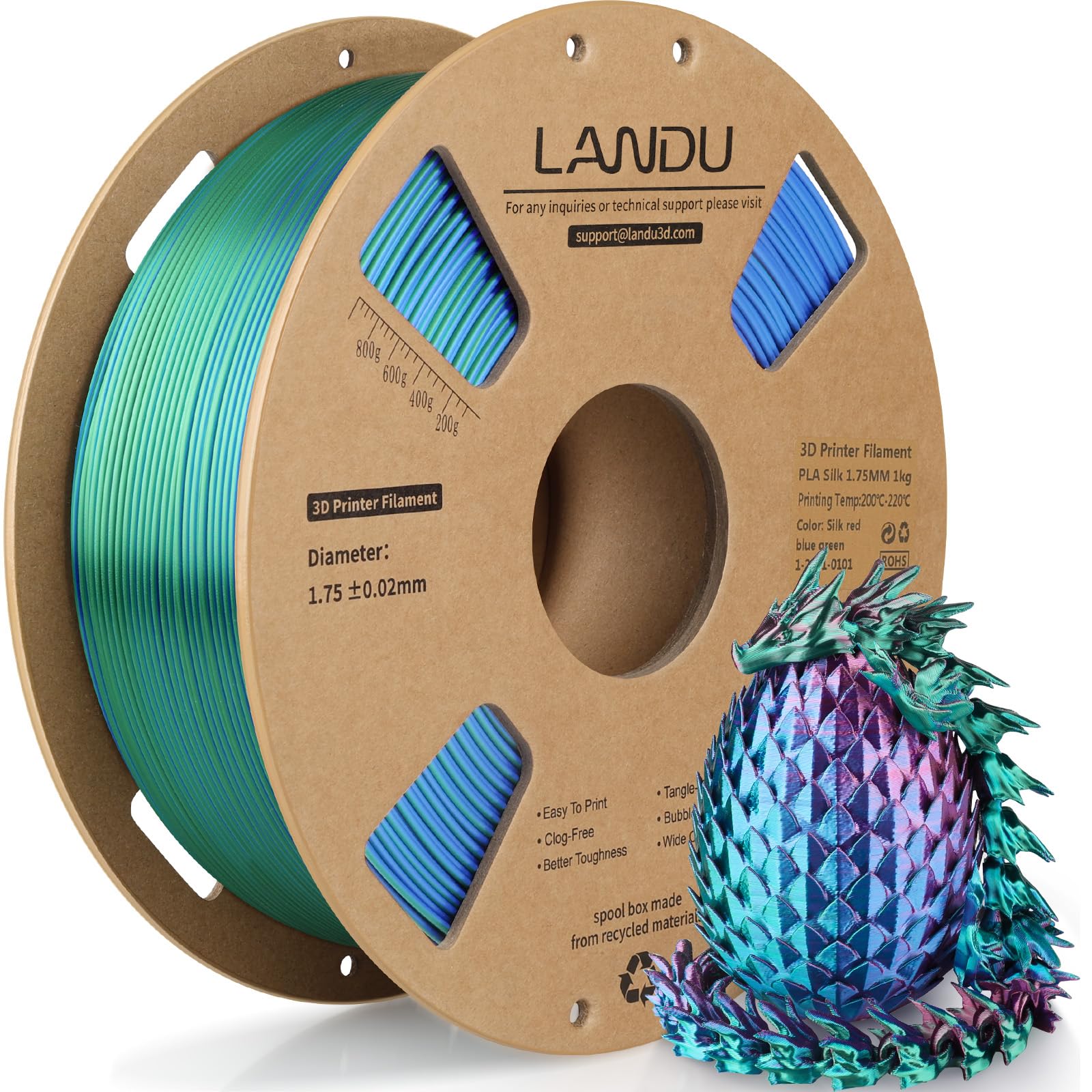 LANDU Silk PLA Filament Tricolor 1,75mm 1kg 3D Drucker Filament 3 Color PLA Filament Silk Hochglänzende Oberfläche Maßgenauigkeit +/-0.02mm,Rot Blau Grün Silk Tricolor-Rot Blau Grün-1KG Angebot bei HelloDeals