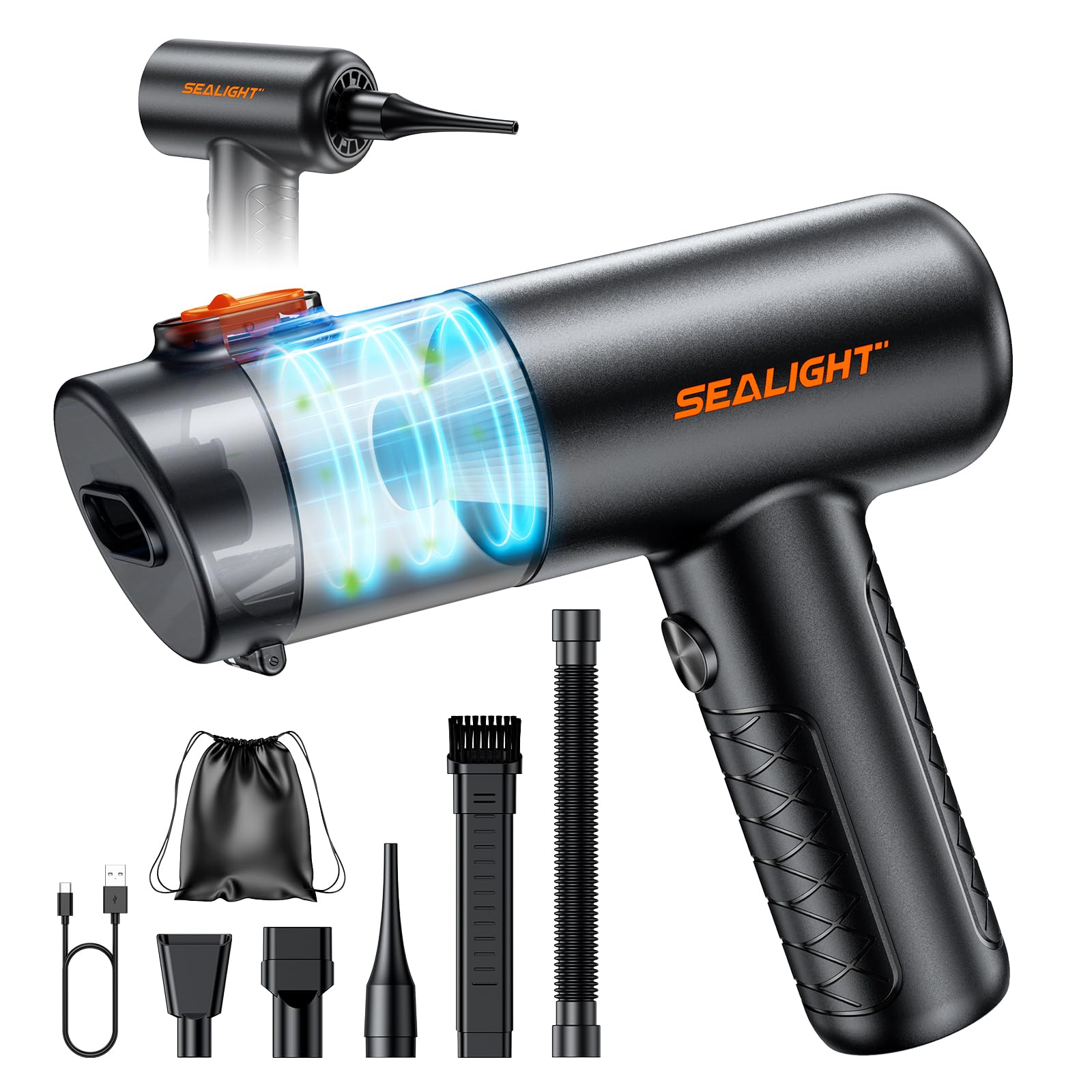 SEALIGHT Handstaubsauger, 32000PA Handstaubsauger Akku Kabellos, 4-in-1 Autostaubsauger Stark mit Bürstenlosem Motor de 400000 RPM,Mini Staubsauger für Tierhaare, Auto, Haushalt, Darkgrau Mattes Schwarz Angebot bei HelloDeals