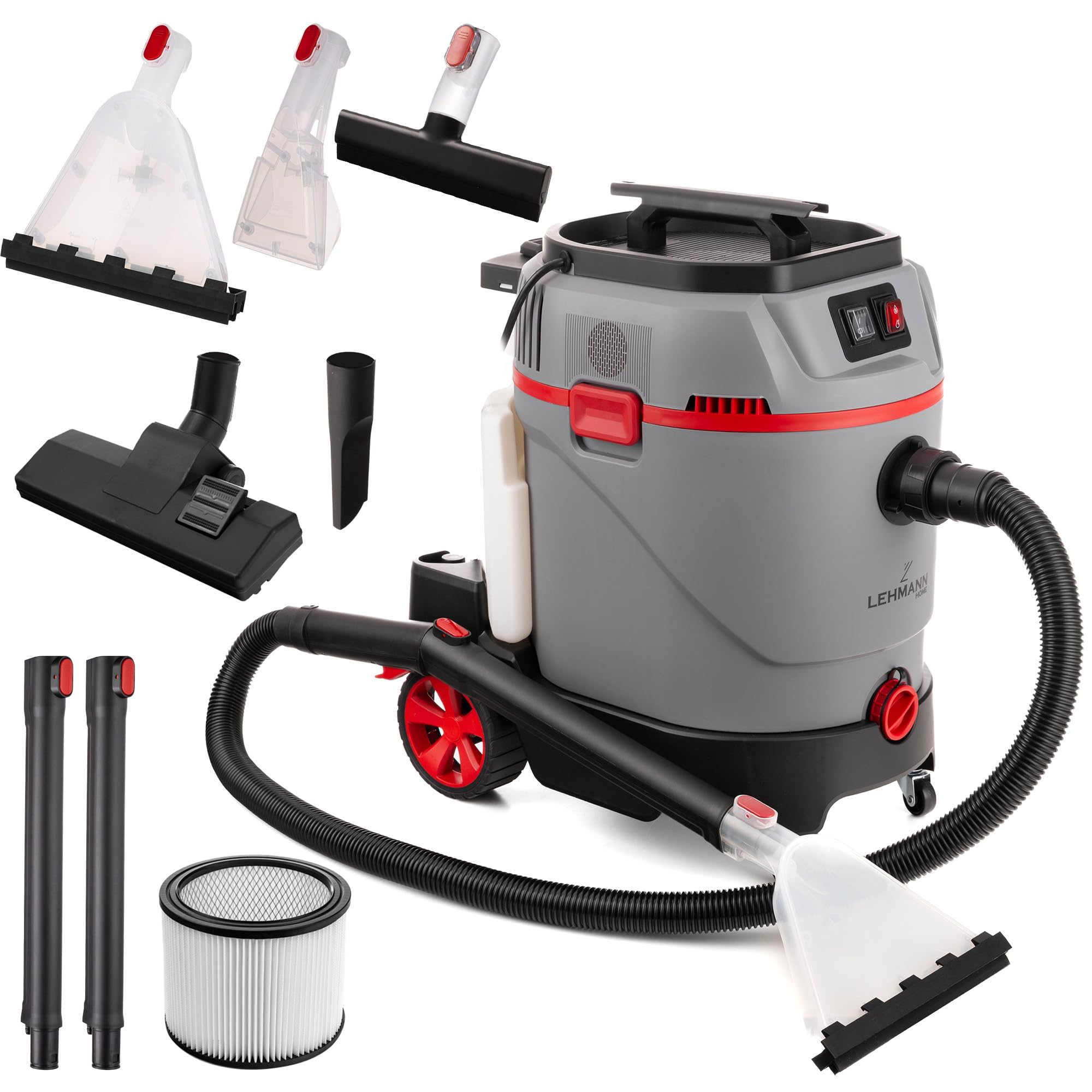 LEHMANN Primewash 2800 Waschsauger, Profi Teppichreiniger & Polsterreiniger mit Heißwasser 60°C, Nass- & Trockensauger mit 35 L Tank, Sprühextraktionsgerät für Textilien & Böden, Grau Angebot bei HelloDeals