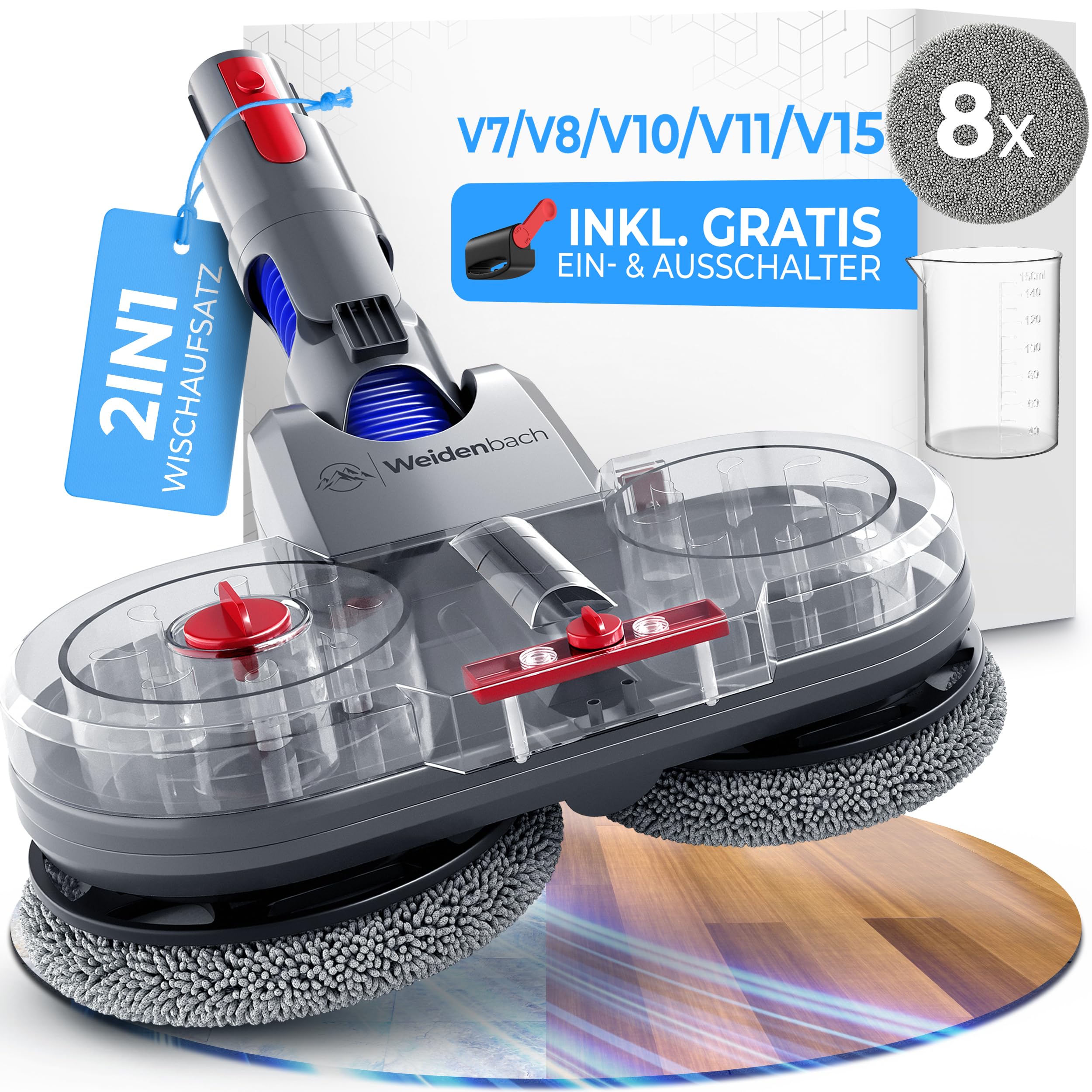 Testsieger - Wischaufsatz für Dyson V7/V8/V10/V11/V15/Gen5 - elektrischer Staubsauger - Wischmop Aufsatz - Nass und Trockensauger - mit abnehmbarem Wassertank, Füllbehälter & 8 waschbaren Mops Angebot bei HelloDeals