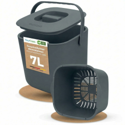 YourCasa Biomülleimer Küche 7L - Komposteimer mit herausnehmbarem Sieb & Deckel - geruchsdicht, spülmaschinenfest & ohne Biomülltüten - Bio Mülleimer für selteneres Entleeren (Anthrazit) 7 Liter Anthrazit Angebot bei HelloDeals