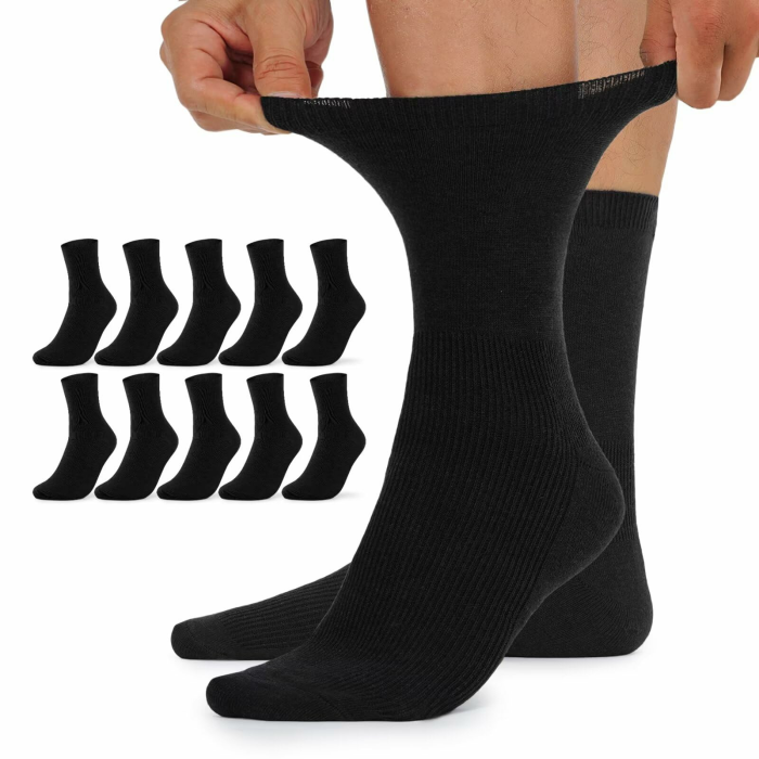 10 Paar Diabetikersocken Herren und Damen ohne Gummibund Diabetiker Socken mit Komfortbund aus Baumwolle Schwarz*10 39-42 Angebot bei HelloDeals