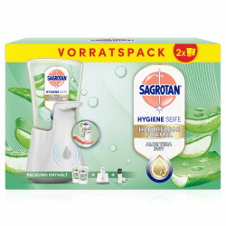 Sagrotan No-Touch Automatischer Seifenspender Weiß – Vorratspack – Inkl. Sagrotan Nachfüllern Aloe Vera – 2 x 250 ml Flüssigseife Weiß 500 ml (1er Pack) Angebot bei HelloDeals