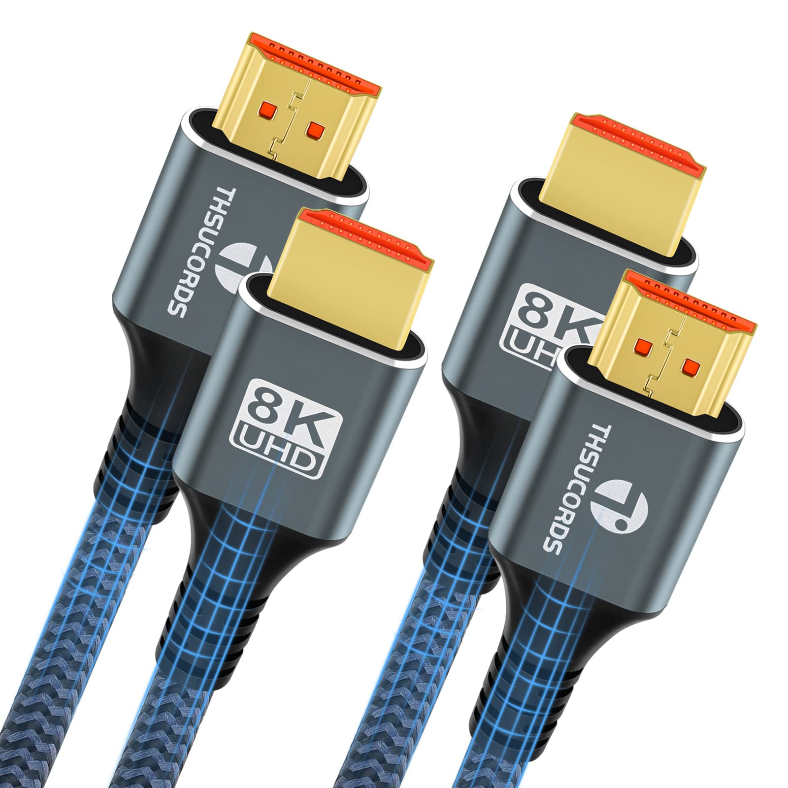 Thsucords 8K HDMI Kabel 2.1 0,5M 2 Stück, High Speed geflochtenes HDMI auf HDMI Kabel unterstützt 8K@60Hz, 4K@120Hz 144Hz 48Gbps kompatibel mit Roku TV/PS5/HDTV/Blu-ray Angebot bei HelloDeals