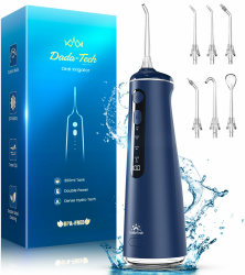 Munddusche Kabellos, Water Flosser for Teeth Mit 4 Modi & 8 Stufen 7 Düsen 300ML Tank Munddusche für Zahnzwischenraumreiniger Zahndusche Mundspülung Elektrisch Oral Irrigator Zähne 2025 (Blau) Angebot bei HelloDeals