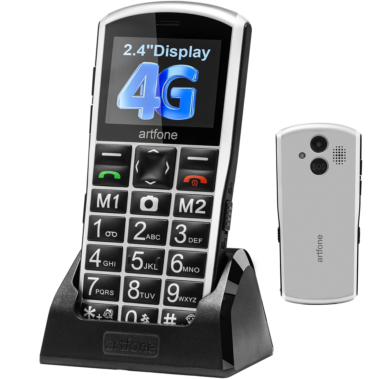 artfone A400 4G Seniorenhandy ohne Vertrag | 2,4 Zoll Farbdisplay | Dual SIM mit Notruftaste | Rentner Handy große Tasten | 1800 mAh Akku Lange Standby-Zeit | Großtastenhandy mit Ladestation Angebot bei HelloDeals