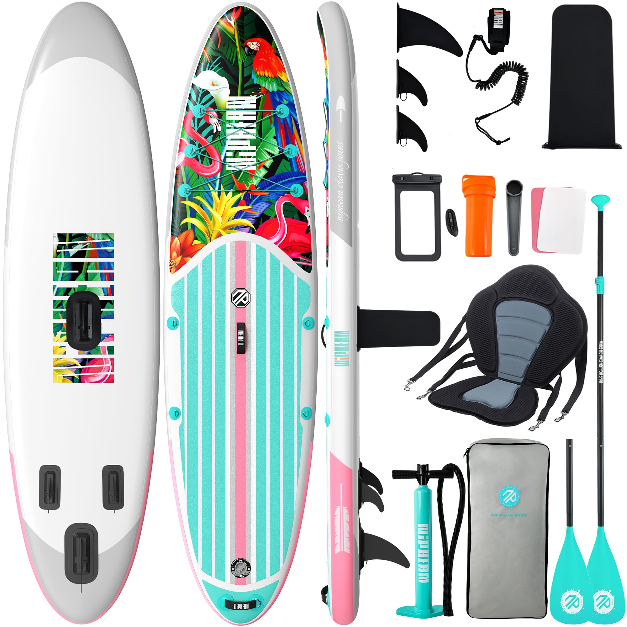 Niphean Stand up Paddling Board mit Sitz und Allem Zubehör, 320cm Paddleboard für Aller Fähigkeitsniveaus, SUP Board 200kg Tragkraft für 2 Personen, Standup Paddle Board for Adults Dunkeltürkis Angebot bei HelloDeals