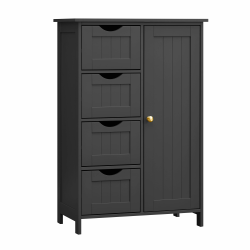 VASAGLE Badezimmerschrank, schmaler Badschrank, Beistellschrank, Kommode, mit 4 Schubladen, Schranktür, verstellbare Ablage, 30 x 55 x 82 cm, tintenschwarz LHC041B02 Tintenschwarz Size 30T x 55B x 82H cm Angebot bei HelloDeals