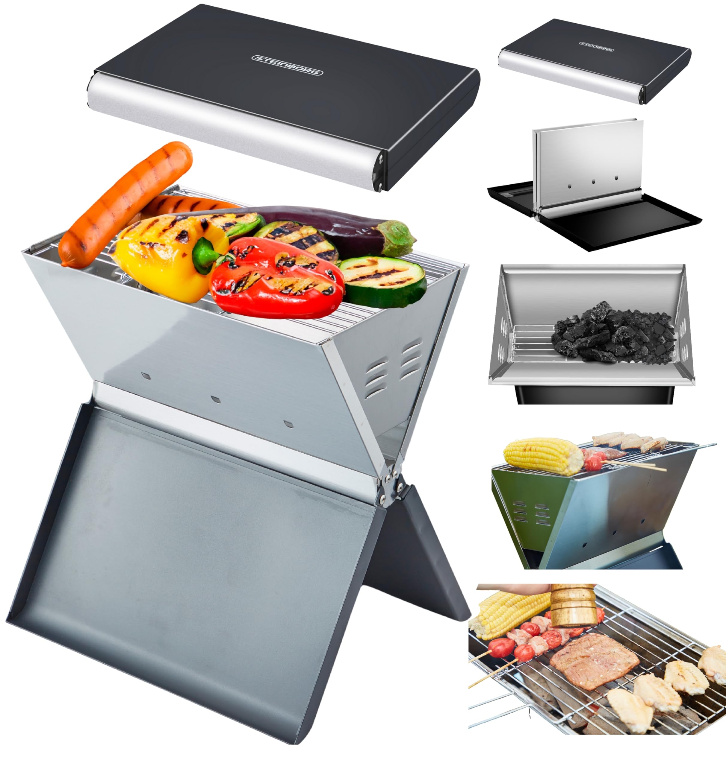 Steinborg Klappgrill | Laptopgrill | Campinggrill | Blitzschneller Aufbau | Hitzebeständiger Rahmen | Große Lüftungsschlitze | Holzkohlegrill | Kohlegrill | Geringes Gewicht | Geeignet für Holzkohle Bolton Black Angebot bei HelloDeals