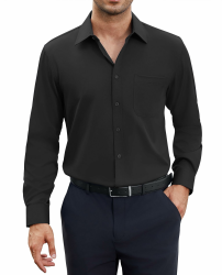 siliteelon Herren Hemden Bügelfrei Regular fit Oberhemden Herren Langarm Unifarben Stretch Freizeithemden Businesshemd Anzug Hemd M Schwarz Angebot bei HelloDeals