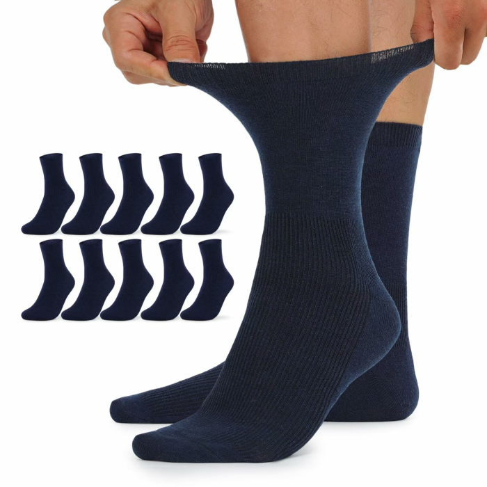 10 Paar Diabetikersocken Herren und Damen ohne Gummibund Diabetiker Socken mit Komfortbund aus Baumwolle Dunkelblau*10 43-46 Angebot bei HelloDeals