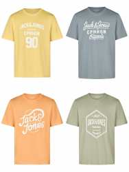 JACK & JONES Tshirt Herren Regular Fit JJLINO 4er Pack Set Pack Rundhals Kurzarm Sommer Tee Shirt Print Schwarz Weiß Grün Rot Blau Grau S M L XL XXL 3XL XXL Pack 4 Angebot bei HelloDeals