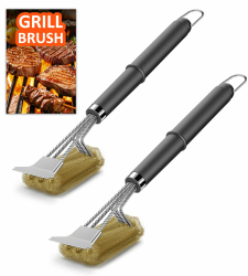 [2 Pack] Grillbürste Messing, TNTOR Grill Messingbürste mit Langer Borsten, Edelstahl Spatel und Extra Langer Wärmedämmung Griff, für Gasgrill, Holzkohlegrill, Kugelgrill, Elektrogrill und Grillrost. 2-Pcs Messing Borsten Angebot bei HelloDeals