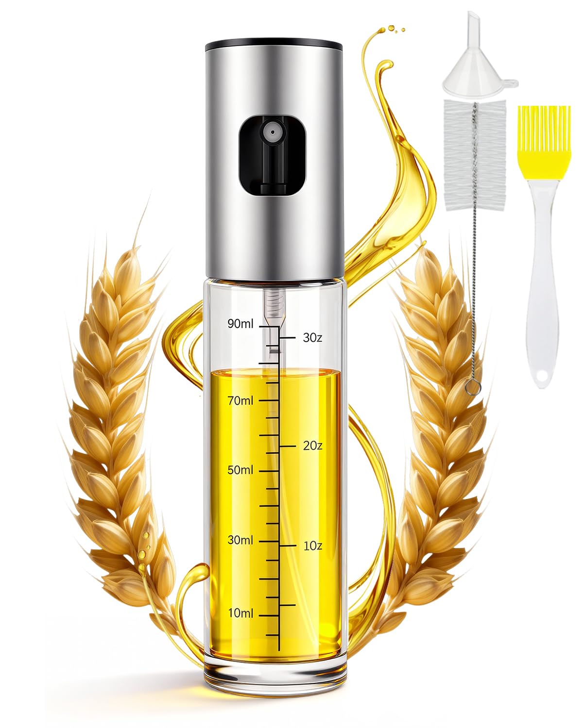 MRUN BONE Ölsprüher für Speiseöl, 100ml Sprühflasche Öl, Glas Öl Zerstäuber Küche Ölsprühflasche Heißluftfritteuse, Oil Sprayer mit Skala & Trichter, Ölspray für ÖI & Essig 100% BPA frei 100ML Transparent Angebot bei HelloDeals