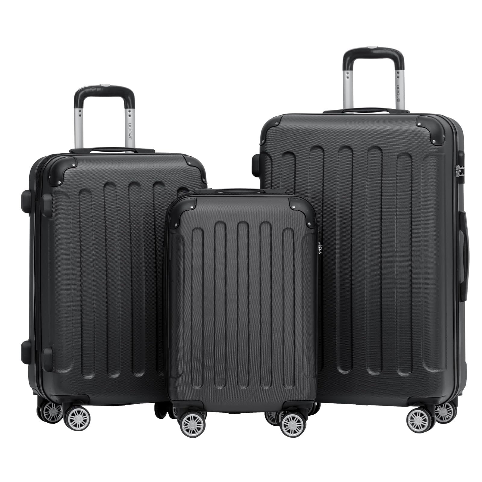 BEIBYE Hartschalen-Koffer Trolley Rollkoffer Reisekoffer Handgepäck 4 Rollen (M-L-XL-Set) (Schwarz, Set) Schwarz Set Angebot bei HelloDeals