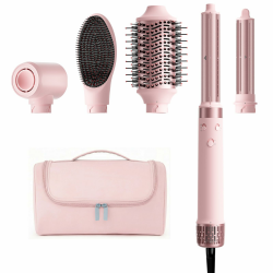 MESCOMB 5 in 1 Dual Voltage Hair Styler Ionen Föhn & Airstyler Set mit Aufsätzen, Schnelltrocknend,Lockenstab,Glätten, Volumen, Ohne Hitzeschäden | 100–240V für weltweite Reisen mit Reisetasche Pink 5-in-1 Set Angebot bei HelloDeals