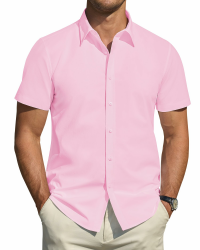 J.VER Hemd Herren Kurzarm Fleckenschutz Regular Fit Herrenhemd Sommer Stretch Hemden Formales Hochzeit Freizeit Businesshemd Rosa M Angebot bei HelloDeals
