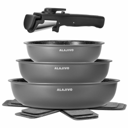 Pfannenset mit Abnehmbarer Griff, Pfanne Induktion, Bratpfanne mit Antihaft beschichtung, 7-Teiliges, 20+24+28 cm Platzsparend Pfannen, Pfannen Set für alle Herdarten, Spülmaschinen, Ofenfest (grau) Grau 7-Piece Angebot bei HelloDeals