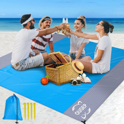 Stranddecke Sandfrei, Picknickdecke Wasserdicht Überdimensioniert Strandtuch Strandmatte 4 Befestigung Ecken für den Strand, Wandern, Campen und Outdoor (280 x 300 cm)(Blau/Grau) 280 x 300 cm (Blau/Grau) Angebot bei HelloDeals