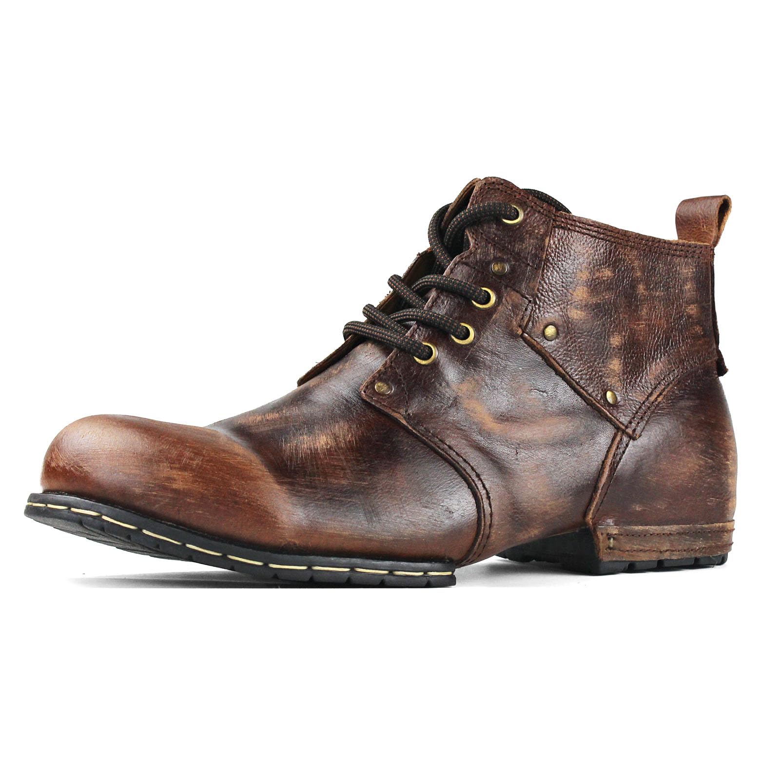 OSSTONE Herren Leder chukkastiefel Worker Biker Boots-Motorrad-Leder-Schuhe für Schnürstiefeletten Boots OS-6015-1-A-R 47.5 EU Retro Braun Angebot bei HelloDeals