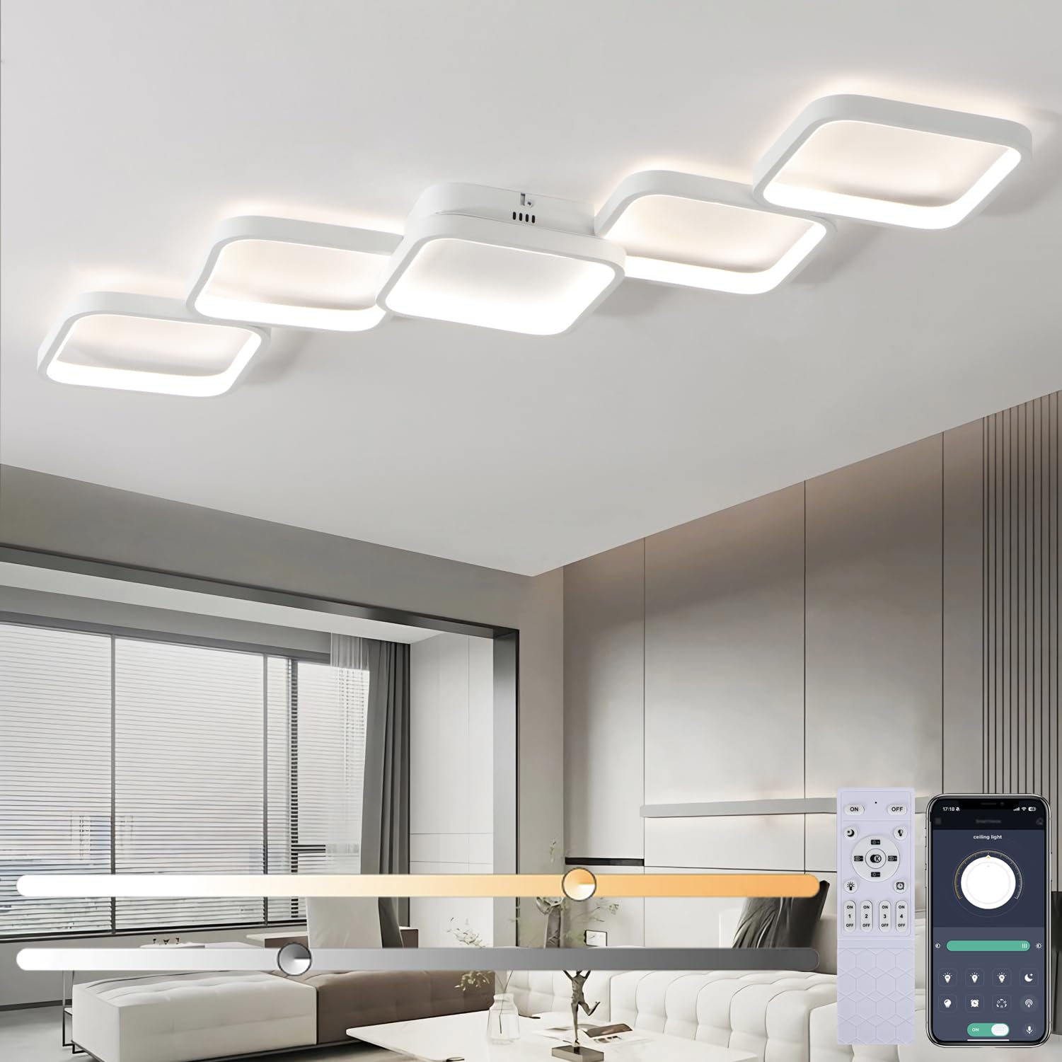 LED Deckenleuchte Dimmbar Wohnzimmerlampe 54W 5400LM Deckenlampe mit Fernbedienung & App Memory Funktion/Nachtlicht 106x30cm Modern Rechteckige Design Weiß schlafzimmerlampe für Esszimmer Küchen Flur Weiß Deckenlampe L106 X W30cm Angebot bei HelloDeals