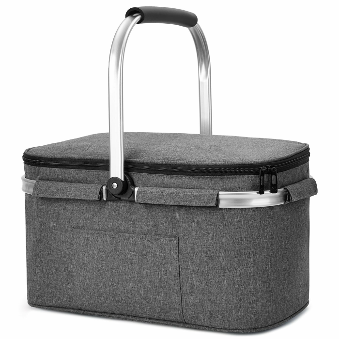 ALLCAMP Groß Faltbar Isoliert Kühltasche - Einkaufskorb Thermo Mit Deckel, Abnehmbarer Picknickkorb 2 Personen, Aluminiumrahmen Kühlkorb, Verdicken Thermokorb - Mit 2 Kühlakkus XL Dunkelgrau Angebot bei HelloDeals