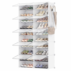 SONGMICS Schuhregal, Schuhschrank, für Garderobe und Eingangsbereich, anpassbar, 10 Fächer, für bis zu 40 Paar Schuhe, wolkenweiß-transparent LPC035W01 Wolkenweiß + Transparent 10 Fächern (83B x 156H cm) Angebot bei HelloDeals