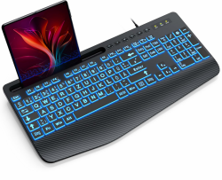SABLUTE Tastatur Beleuchtete Kabel USB PC Ergonomische Tastaturen Hintergrundbeleuchtete Computertastatur mit großem Druck, 7-Farbiger Hintergrundbeleuchtung,Telefonhalter, gut lesbar Schwarz Angebot bei HelloDeals