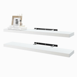 BAMEOS Schwebregale, 80cm Breite Weiße Wandmontierte Holzregale mit unsichtbaren Klammern - Set von 2, Wanddeko-Deko für Schlafzimmer, Bad, Wohnzimmer und Küche 80 x 19.5 cm Weiß Angebot bei HelloDeals