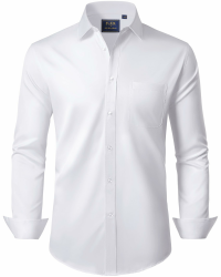 J.VER Hemd Herren Langarm Regular Fit Herrenhemd Stretch Freizeithemden Hemden Bügelleichtes Hochzeit Businesshemden mit Tasche XL Weiß Angebot bei HelloDeals