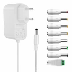 Tonton AC DC Adapter 12V 2A Netzteil Weiß, Extra 1,8 Meter Kabellänge, DC12V 500mA 1000mA 1500mA 2000mA Leistungstreiber 5,5mm mit 8 DC Steckeradaptern Wechselrichter Ladegerät Transformator Adapter 12V2A+Adapter Angebot bei HelloDeals