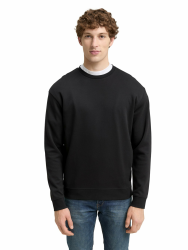 TOM TAILOR Denim Herren Basic Piqué Sweatshirt mit Rundhalsausschnitt S 10429 - Night Watch Black Angebot bei HelloDeals
